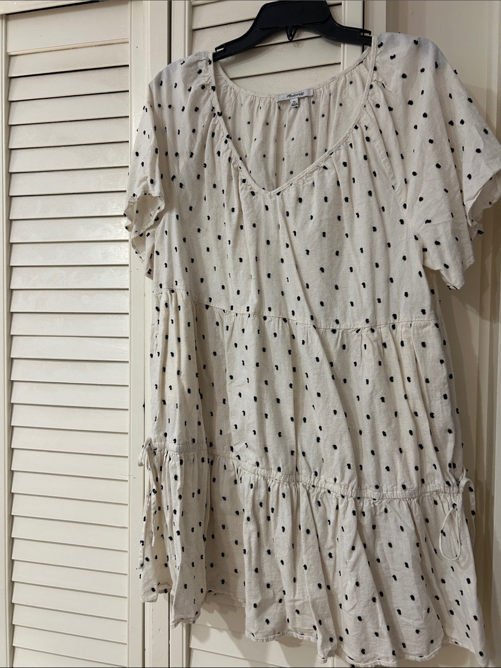Madewell Polka Dot Tiered Short Sleeve Dress - Cream with Black Dots